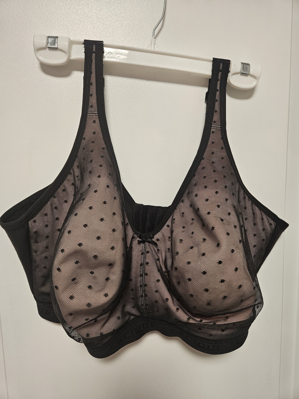 Cacique Black Sheer Polka Dot Full-Coverage Wireless Bra 42F